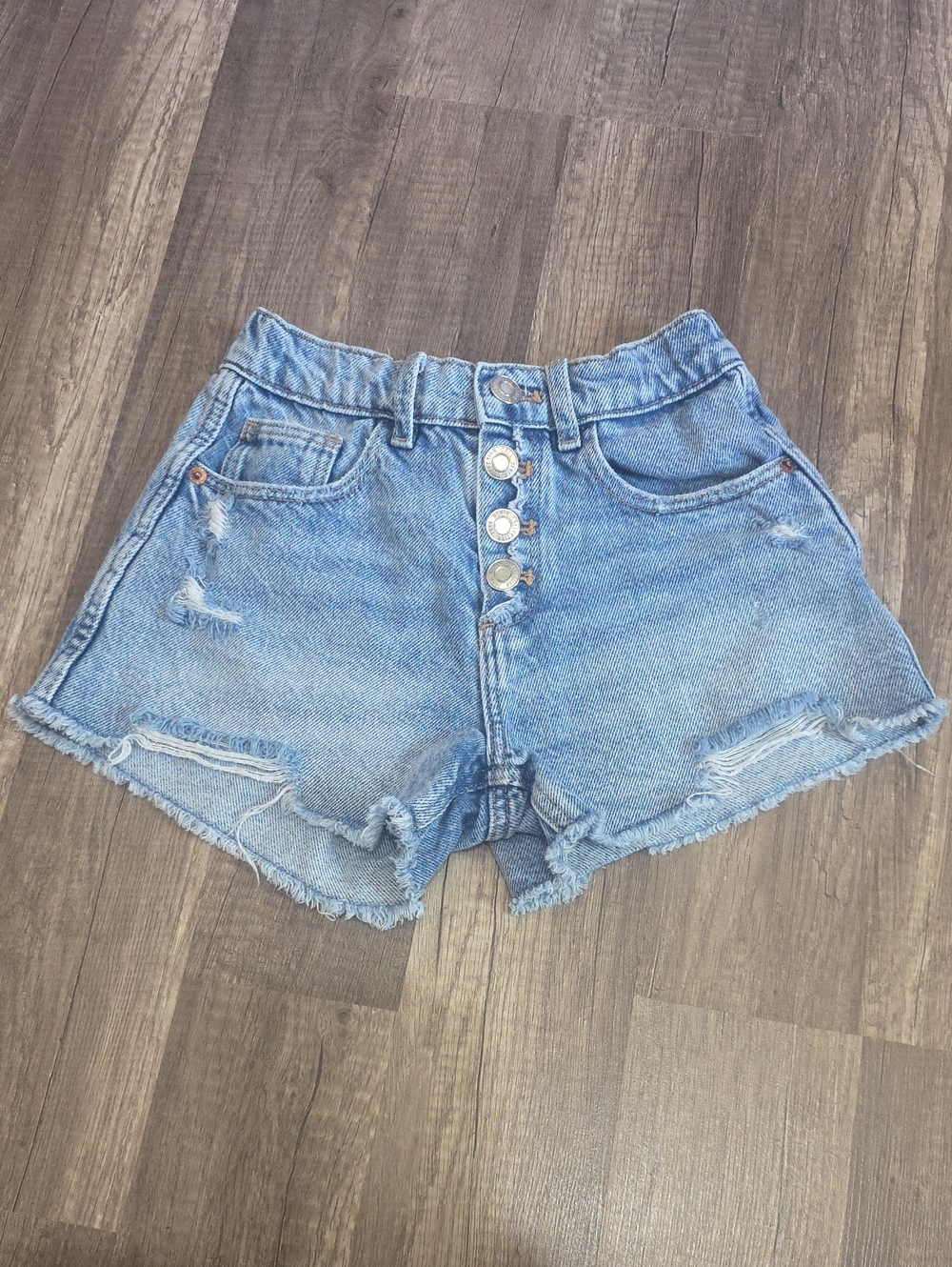 Zara Light Blue Distressed Denim Shorts